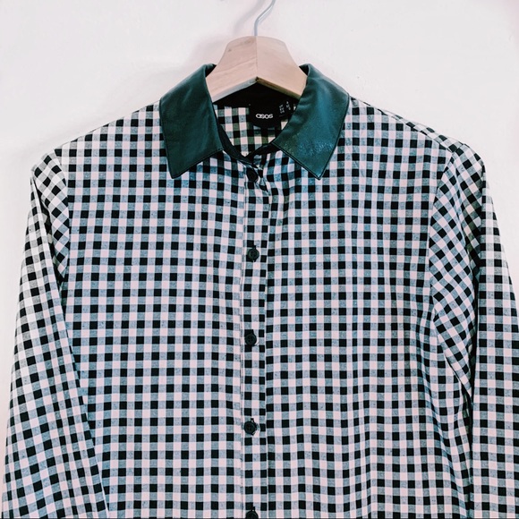 Vegan leather collared chequered shirt - Picture 1 of 4
